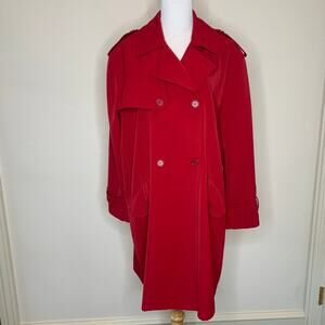 Vintage Preston & York Red Trench Coat Size 14 Double Breasted